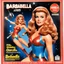 Placeholder: A photograph of a pristine action figure encased in its packaging, evoking a sense of collectible wonder, styled after a vintage toy advertisement. The box prominently displays Barbarella" in bold, stylized lettering, with the action figure inside clearly resembling youthful Jane Fonda as Barbarella, possessing his iconic sci-fi features: her long red hair, she wears her iconic White jumpsuit with high boots, in the box: a Positronic womanizer, and futuristic toys and lubricant tubes