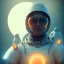 Placeholder: portrait, eternal samurai style space suit, floating in space, sun burning bright in background, neon light, 8k, 3d, blender