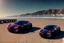 Placeholder: A Tesla 'Model S' is going at a high speed, at the 'Santa Monica State Beach' in California. (CINEMATIC, WIDE ANGLE LENS, PHOTO REAL)