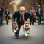 Placeholder: donald trump running away with two cats to save them from people