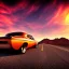 Placeholder: art deco, muscle car, desert road, sunset, full colour, hd,