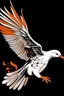 Placeholder: dibujo de paloma blanca volando con un fondo naranja y negro