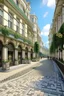 Placeholder: the design of the pedestrian street environment in the Art Nouveau style and fabulous style