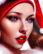 Placeholder: girl in Santa hat, close up portrait, Christmas, smiling, red lipstick, blonde hair