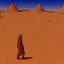 Placeholder: A giant walking through a desert by Moebius