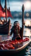 Placeholder: vampire sucking the blood of fish on a viking ship, on a glass pier ,bokeh like f/0.8, tilt-shift lens 8k, high detail, smooth render, down-light, unreal engine, prize winning