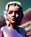 Placeholder: Ultra Realistic retro sci-fi 1960 scene, waist up view portrait, blonde woman, sweet young Marilyn Monroe face, perfect iris, tight latex coat, Strange planet background, Retro sci-fi style glass helmet, sphere dron, fog, rain, soft color, highly detailed, unreal engine 5, ray tracing, RTX, lumen lighting, ultra detail, volumetric lighting, 3d, finely drawn, high definition, high resolution.