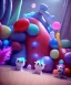 Placeholder: Ultra realistic speed room scene, wide angle view, childs playing with feather pillows and inflatable monsters, circus dress style, feather color, free jumping, many trinkets, hair monster, many jelly beans, balls, smile, extreme, wind, soft color, highly detailed, unreal engine 5, ray tracing, RTX, lumen lighting, ultra detail, volumetric lighting, 3d, finely drawn, high definition.