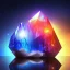 Placeholder: photograph of a (one massive colorful crystal:1.2) growing out of the rocky mountain, (focus on crystal:1.2), 4k, 8k, (highly detailed), ((landscape)),(translucent crystal:1.1), light going trough the crystal, bokeh, chromatic aberration, mountain view, blue and pink background