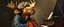 Placeholder: master oil painting by Rembrandt, laughing opera mozart moose with a wig, playing big big cello piano
