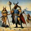 Placeholder: [art by Salvador dali] A Viking warrior with his Mjölnir war hammer and shield maidens