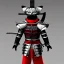 Placeholder: Chat, Modélisme trois dimensions, anthropomorphique, habillé comme un samurai, armure rouge et argent très détaillée, réalisme