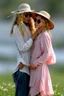 Placeholder: ((Mary-Kate and Ashley Olsen a warm hug)),Her laughter floats harmoniously with the sound of seagulls, infusing the air with a joyful melody. A vivacious energy radiates from her as she gracefully adjusts her oversized sun hat, casting a charming shadow on her sun-kissed face. The rhythmic crashing of waves seems to echo her carefree spirit.