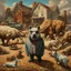 Placeholder: "State of the Union 2" by John Brosio, surreal Larger-Than-Life Animals Terrorize Suburban Towns in oil Paintings, dramatic cinematic stop motion, impressionism, concept art, realistic Norman Rockwell style.