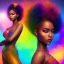 Placeholder: full body shot, masterpiece, best quality, family of three, black skinned, sparkling eyes, fluorescent skin, colorful makeup, afroamerican , highly detailed body, afrofuturism, scifi, sun light, 4K, RAW, depth of field, high contrast, realistic details, 24mm