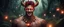 Placeholder: HYPER REALISTIC PHOTOGRAPHIC Middle Angle View Of A Handsome Muscular Young Man With Ritualistic Costume With Bone Necklace Unleashing Glowing Magic Balls, With A Fierce Devilish Smiling Expressions On His Face With Glowing Red Eyes With Short Messy Maroon Hair & Golden Horns In A Dark Dense Jungle At Dark Night With Fireflies Showing Dramatic & Cinematic Ambiance