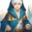 Placeholder: Fantasy World, A boy only wearing a closed wizards robe, and wearing a wizards hat. White Hair. Golden Eyes