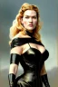 Placeholder: painting of kate winslet as evil queen in black leather gown, feminie, angry, stern look on her face, volouptous, busty, cleavage, emperious, mature, highly detailed, digital painting, artstation, concept art, smooth, sharp focus, illustration, art by gaston bussiere and alphonse mucha