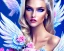 Placeholder: jolie femme avec longs cheveux blonds - joli visage souriant et beau corps bien formé , beaux yeux bleus - grandes ailes bleu ciel , ciel bleu fleurs blanches et roses. robe en soie, jolies dents, jolis yeux, picture precise and hight quality, bikini ambiance rose pÂle