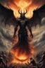 Placeholder: The war of angels and demons in heaven Sauron, the lord of darkness, with the devil and his army, in the land of destruction