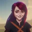 Placeholder: Portrait of a smiling 10 year old witch girl with brown bangs across her forehead