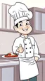 Placeholder: A design of a chef holding a dish in his hand in a professional manner, without the background, He smiles and closes one of his eyes, cute cartoon ,Only his upper body is shown