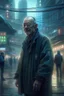 Placeholder: man in cyberpunk Wuhan in 50 years in the future