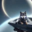 Placeholder: A Wolf, sitting on caiptains chair at the bridge of a spaceship, similar to picard in star trek, full scene