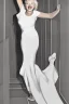 Placeholder: Painting, photorealistic, Marilyn Monroe, front view medium shot ankle-length white dress, white high-heeled shoes standing over a subway grating, dress billowing up, arms holding the dress down, style of The Seven Year Itch