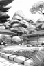 Placeholder: Tokyo garden in Summer abstract pencil black and white STYLE OF HIROKU OGAI