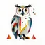 Placeholder: Wassily Kandinsky owl, white background, playful