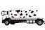 Placeholder: side view of a white fuel tank truck with black cow spots, illustration