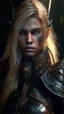 Placeholder: blonde female hunter wearing leather half armour dark fantasy Realistic 4k