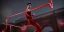 Placeholder: very strong Ninja warrior with a red and black suit, red lights