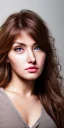 Placeholder: UltraHD, 8k, Studio portrait photo of a hot woman age of 27, gray cat eyes, brown hair, very detailed face, studio lighting, fantasy, brown ratio, sharp focus color, corrected hyper detailed pino daeni