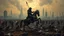 Placeholder: detalied cyberpunk interpretation of Bruegel's "The Triumph of Death", capturing the symbolic "harvest" of humanity. this is terror. A dystopian metropolis under smog sky, cybernetic soliders reapers are executing physical harvest many of humans citizens killed army of cyberwarrior androids and robotic soliders, many panicking run away people ,many bodies lying on the ground. a cyber-death warrior in black hood with futuristic gun on an mechanical robotic horse, thriller, detailed, cinematic