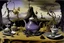 Placeholder: A grayish purple haunted tea party painted by Salvador Dali