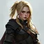 Placeholder: a blonde warrior woman, leather armour, medieval, digital art, stylised
