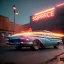 Placeholder: Ultra Realistic retro sci-fi, explosion Supermarket parking scene, 1960 year, blonde woman, sweet scarlet Johansson face, perfect iris, glow eyes, face makeup, tight latex coat; many panic people, Retro sci-fi style, soft color, highly detailed, unreal engine 5, ray tracing, RTX, lumen lighting, ultra detail, volumetric lighting, 3d, finely drawn, high definition, high resolution.