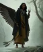 Placeholder: native american shaman, wise man, long black hair, black hooded coat like wings, 8k resolution concept art portrait by Greg Rutkowski