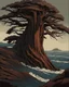 Placeholder: a great redwood tree trunk takes up the majority of the screen. It is surrounded by ocean, which pours into the center of the charred wooden flesh. There are no mountains or other trees surrounding it, and there are no leaves