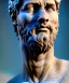 Placeholder: Realistic image, roman sculpture, marble material, Lionel Messi model, miguel angel style, God light, god rays, 4k resolution, intricate details, ornate details, soft lighting, unreal engine 5, soft cyan background.