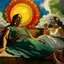 Placeholder: 2 mexican woman smoking painting lying down neoclassism whole body zoom the sun