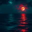 Placeholder: romantic picture, abstract night, with red and green ocean water , hq