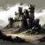 Placeholder: old dark Omani castle far away, post-apocalyptic, rough sketch