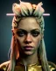 Placeholder: portrait, Shakira, blonde artist, angry, Realistic image, MMA robe, hoodie, mma gloves, fight pose, make-up make-up, gold line make-up, sweat, fog, goddess style, Neon colors, leds. Black background, photo studio, concept art, smooth, unreal engine 5, god lights, ray tracing, RTX, lumen lighting, ultra detail, volumetric lighting, 3d, finely drawn, high definition, 4k.