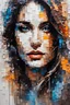 Placeholder: abstract art painting of a woman's face, in the style of pixelated portraits, cracked, oversized portraits, elegant
