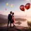 Placeholder: couple kiss, balloons in the air, closed eyes, rtx, reflection, 8k, glow, winning photography, caustics