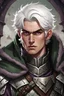 Placeholder: baron. purple eyes. twenty-seven years old. short white hair. dressed in chaimail armor. gray clothes. dark-green cloak.