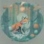 Placeholder: Perfect round ball fox playing inside a forest, 2d flat illustration style, mono, 6 colors max